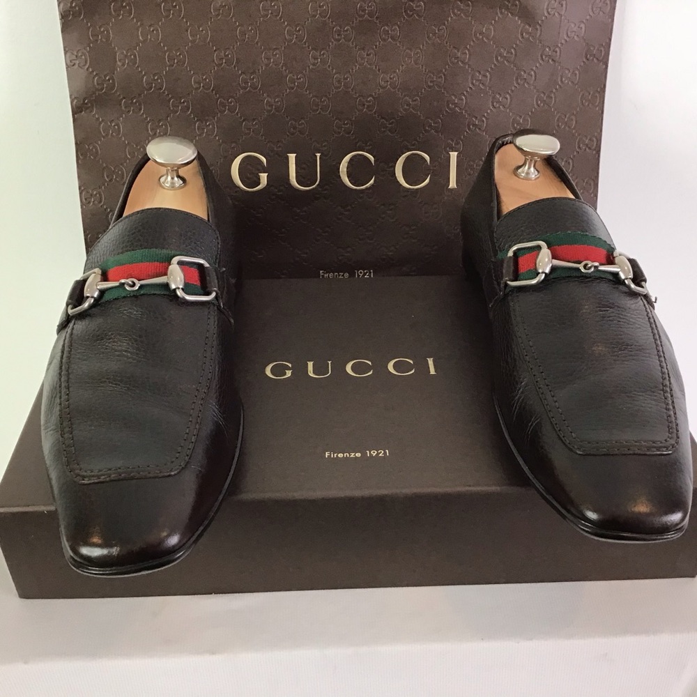 GUCCI Brown Mens Luxe Leather Loafers w/ Horse-bit
